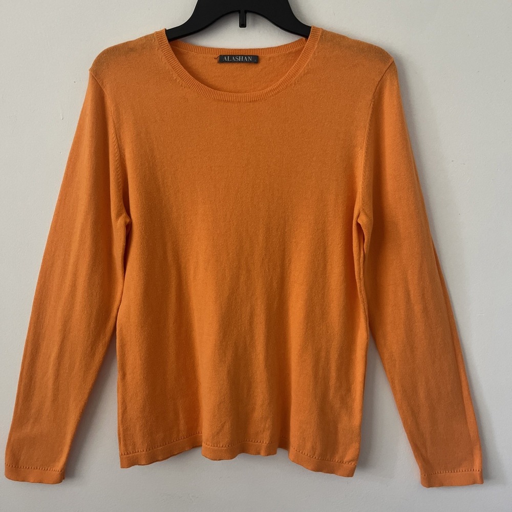 Alashan Cotton Cashmere Crewneck Lightweight Sweater Large Orange Preppy Cozy